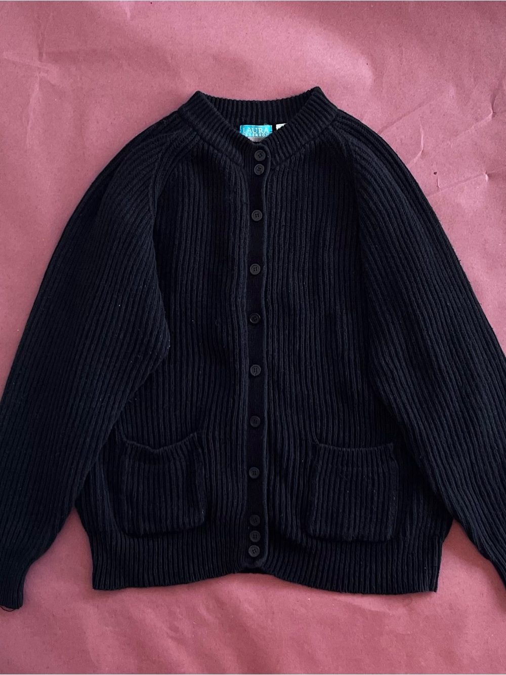Classic Black Ribbed Button-Up Women's Sweater Cardigan